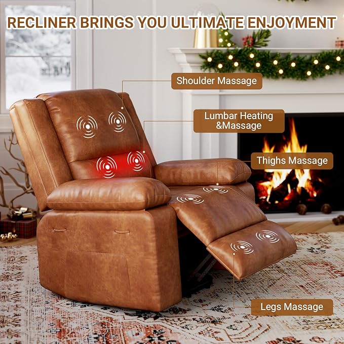 PU Leather Electric Power Lift Chair, Recliner Massage Chair with Remote Control and Side Pocket for Elderly, Power Lift Recliner Sofa with Heat and Massage for Living Room, Bedroom, Black