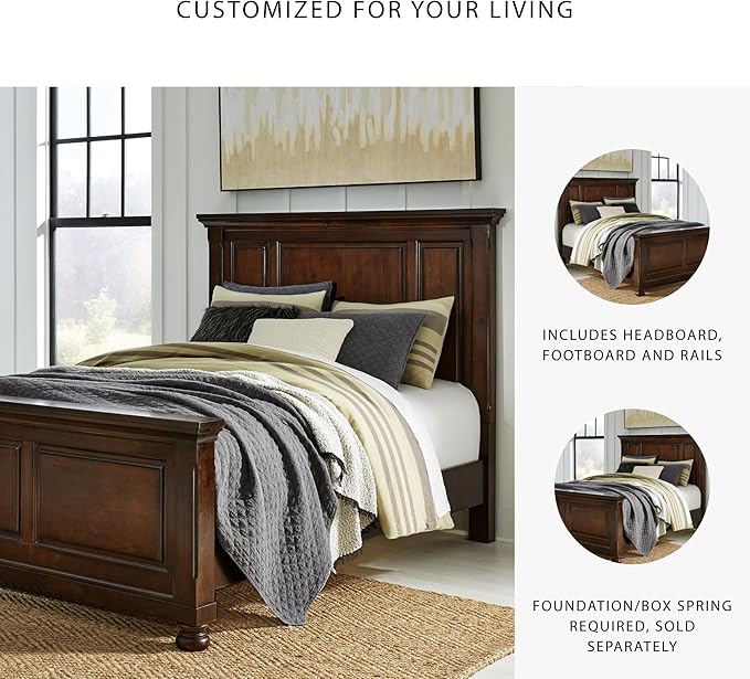Signature Design by Ashley Porter Traditional Queen Panel Bed, Hand-Finished, Foundation or Box Spring Needed, Wood, 67.81" W x 88.25" D x 60.25" H, Dark Brown