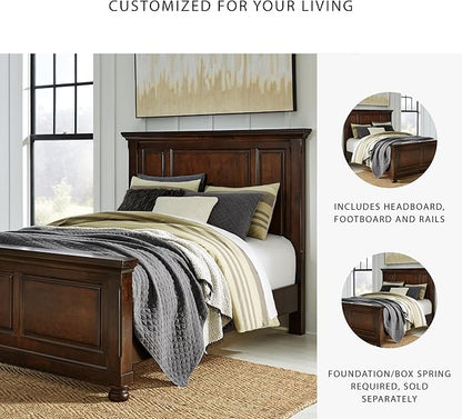 Signature Design by Ashley Porter Traditional Queen Panel Bed, Hand-Finished, Foundation or Box Spring Needed, Wood, 67.81" W x 88.25" D x 60.25" H, Dark Brown