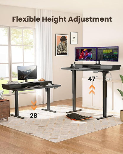 ErGear Electric Standing Desk with Drawers, 63″ x 28″ Gaming Table Compatible Monitor Stand, Stand up Desks, Home Office Height-Adjustable Desk with Storage Shelf, 4 Preset Heights, Black