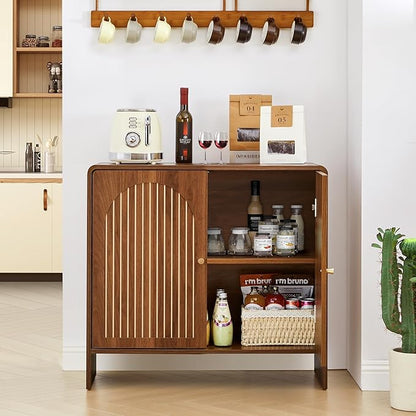 Sideboard Buffet Cabinet with Storage, Wood Arched Storage Cabinet with 2 Doors and Adjustable Shelf, Small Curved Entryway Accent Cabinet for Living Room Hallway Kitchen Dining Room, Walnut