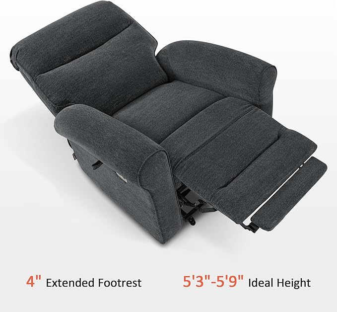MCombo Dual Motor Power Lift Recliner Chair with Massage and Heat for Elderly, USB Ports, Lay Flat, Fabric 7666 (Dark Grey)