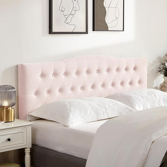 Tufted Upholstered Headboard King Size, Sturdy and Durable Solid Wood Bed headboard, Fabric Headboard Adjustable Height from 37” to 51”, Modern Button Diamond Design Head Board, Pink