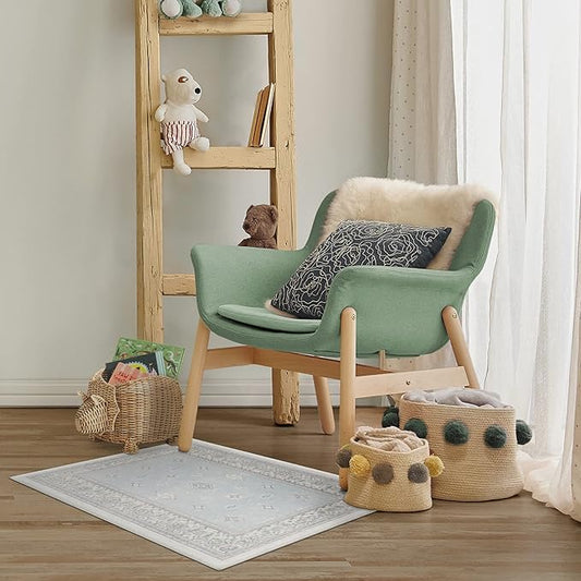 RUGGABLE Washable Vintage Area Rug – Verena Soft Blue 2x3, Stain-Resistant, Non-Slip – Small Machine Washable Rugs for Living Room, Bedroom, Hallway, Entryway & Bathroom–with Standard Pad