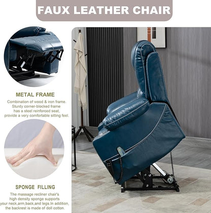 Large Power Lift Recliner Chair Sofa with Massage and Heat for Big and Tall Elderly,Infinite Positions,Dual Motor,Cup Holders,Air Leather Home Theater Seat