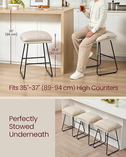 VASAGLE Bar Stools Set of 4, Counter Height Bar Stools, Leather Counter Stools Barstools with Soft Cushion and Metal Sled Legs, 25.6 Inches Bar Height Bar Chairs for Kitchen Island, Cappuccino Beige