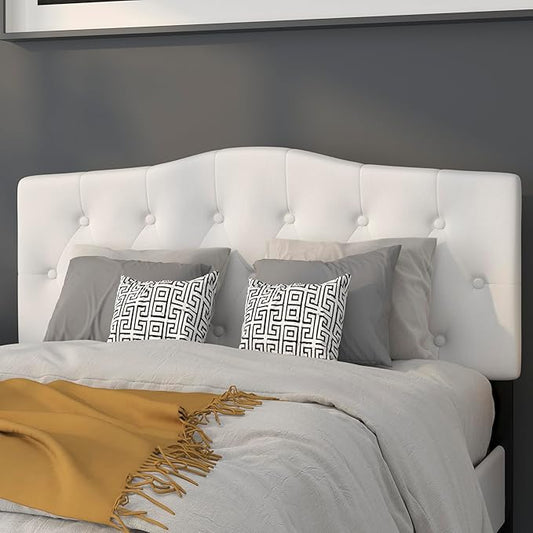 BizChair Arched Button Tufted Upholstered Full Size Headboard in White Fabric