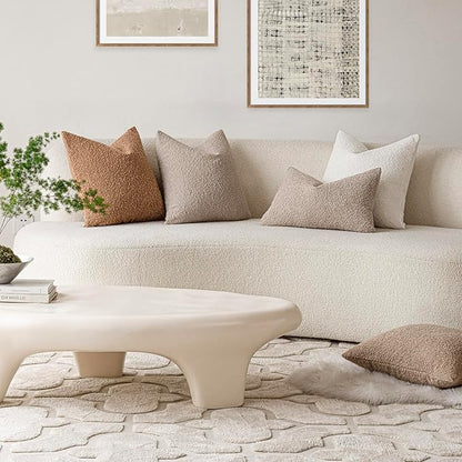 Foindtower Set of 2, Decorative Textured Boucle Throw Pillow Covers Accent Solid Pillow Cases Neutral Soft Cozy Couch Cushion Case for Chair Sofa Bedroom Living Room Home Decor 24 x 24 Inch,Oatmeal