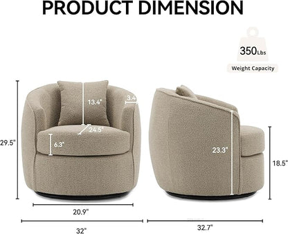 Swivel Accent Chair Set, Modern Upholstered Boucle Barrel Arm Chairs with Pillow for Living Room, 360 Degree Round Swivel Sherpa Armchair with Round Base for Bedroom Club (2, Light Brown)