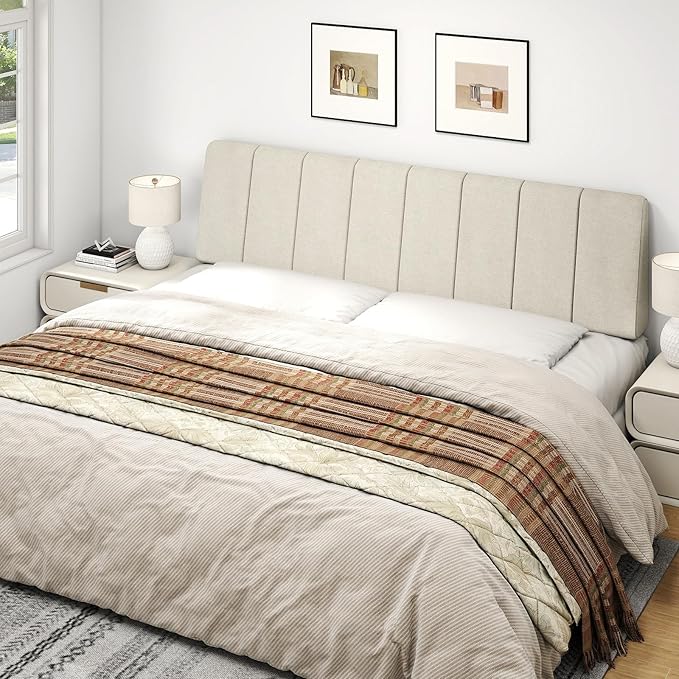 King Size Headboard Only-No Assembly, Upholstered Headboard King Size Linen Fabric Modern Style Headboards for Adjustable Bed Extra-Thick, Beige