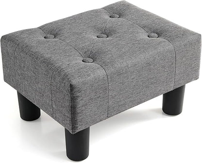 Poofzy Small Foot Stool Ottoman, Linen Ottoman Foot Rest with Legs, Rectangle Foot Rest for Couch, Footstools and Ottomans Small for Living Room and Entryway (Gray)