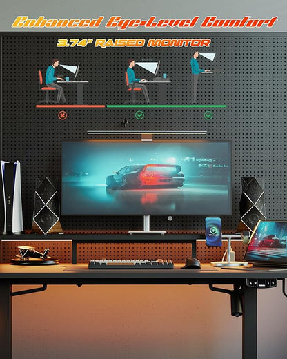 Electric Height Adjustable Standing Desk with Power Outlet and LED Light Strip, Sit to Stand, Ergonomic 48x24" Rising Desk with Memory Presets, Home Office Workstation, Computer Gaming Table, Black