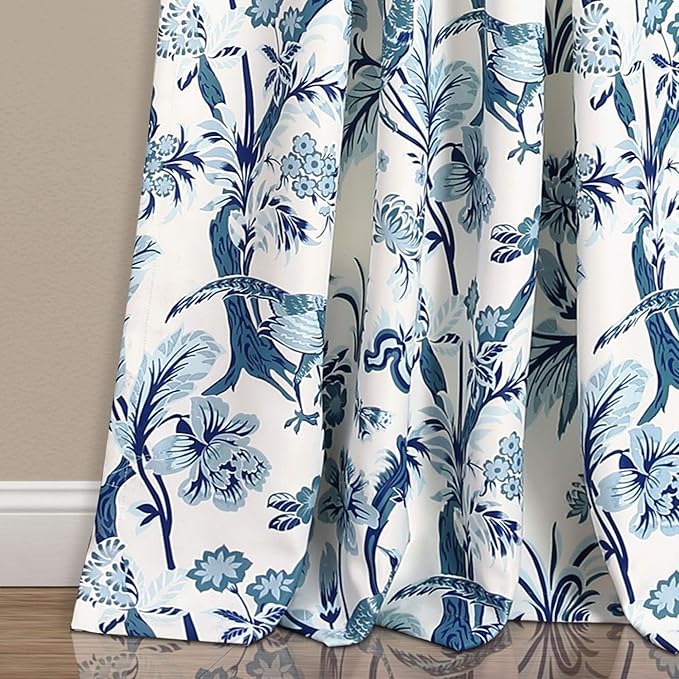 Lush Decor Dolores Light Filtering Window Panels, Pair, 52" W x 84" L, Blue - Floral Curtains for Bedroom - Vintage Curtains - Coquette Room Decor