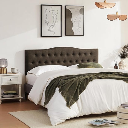Tufted Upholstered Headboard Twin Size, Sturdy and Durable Solid Wood Bed headboard, Fabric Headboard Adjustable Height from 37” to 51”, Button Diamond Design Head Board, Chocolate