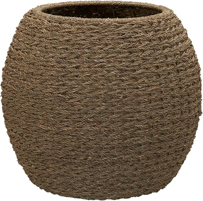 Household Essentials Handwoven Seagrass Barrel Wicker Storage Basket Side Table, Natural