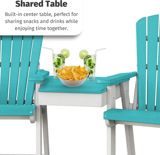DutchCrafters Plastic Poly Outdoor Bistro Set with 2 Chairs and Attached Center Table, 3 Piece Patio Furniture Set - Amish Made in USA (White & Blue)