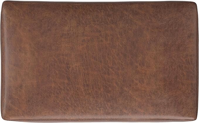 SIMPLIHOME Shiloh 26 inch Wide Transitional Contemporary Small Storage Ottoman in Distressed Saddle Brown Vegan Faux Leather, Assembled, for The Living Room, Entryway and Family Room
