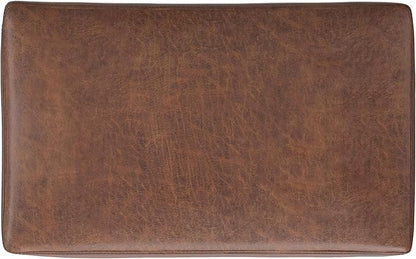 SIMPLIHOME Shiloh 26 inch Wide Transitional Contemporary Small Storage Ottoman in Distressed Saddle Brown Vegan Faux Leather, Assembled, for The Living Room, Entryway and Family Room