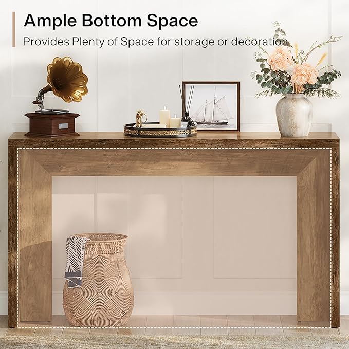 Tribesigns 55-Inch Farmhouse Console Table, Wooden Couch Table Behind Sofa with Storage, Narrow Long Entryway Hallway Table for Living Room, Entrance (Brown)