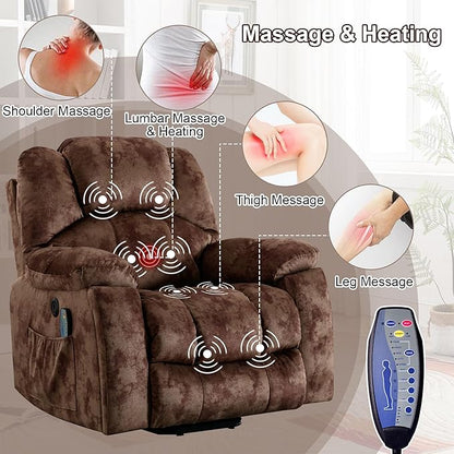 Bonzy Home Power Lift Recliner Chair with Massage and Heating, Lift Chairs Recliner for Elderly, Upholstered Comfy Power Lift Chair with 2 Hidden Cup Holders, Side Pockets, USB Port, Brown