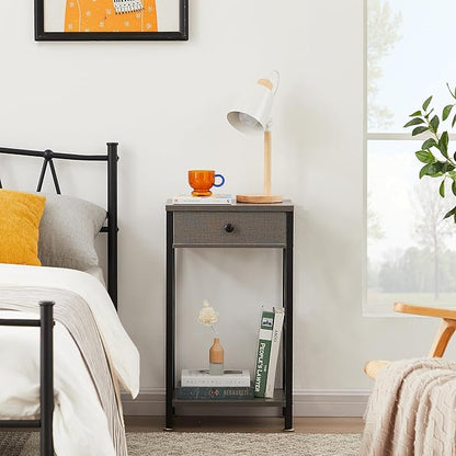 VECELO Tall Nightstand Set of 2,27.6 inch Wooden End Table with Metal X-Frame,Side Table with Drawer and Storage Shelf for Living Room Bedroom Entryway Small Spaces