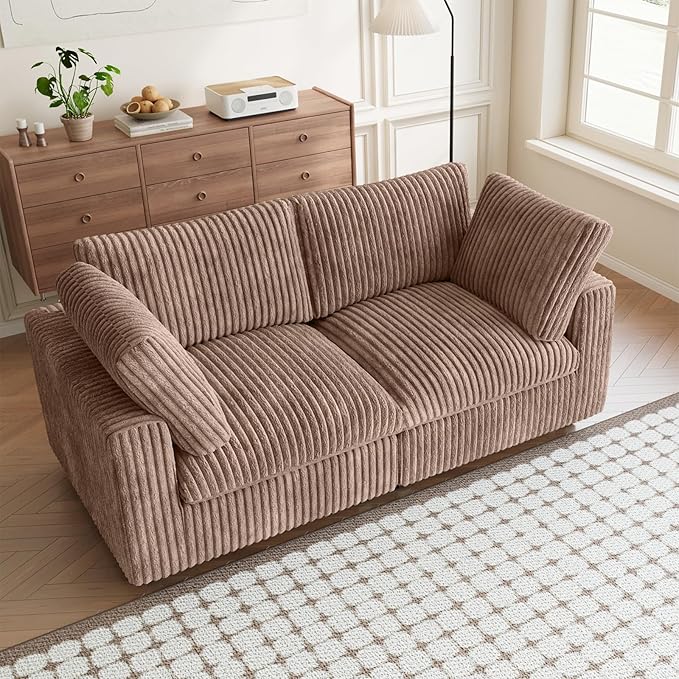 Modular Sectional Sofa, 78.74" Oversized Loveseat Sofa, Deep Seat Cloud Couch, 2 Seat Comfy Couches for Living Room, Plush Couch Cushion Covers Removable, Brown