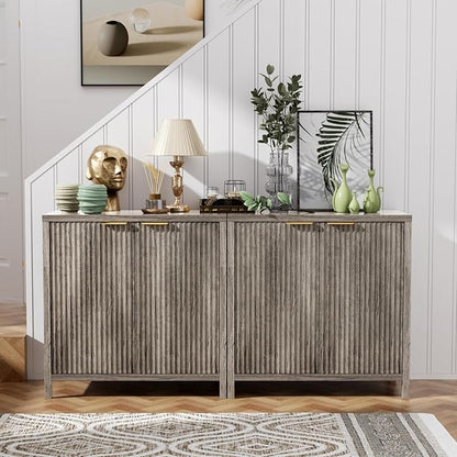 Sideboard Buffet Cabinet Set of 3, 31" Storage Cabinet with 2 Doors and Adjustable Shelves, Sideboard Console for Dinning Room, Kitchen and Living Room - Grey