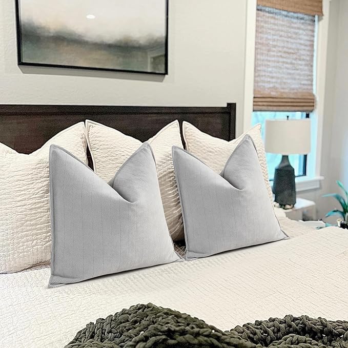 ZWJD Light Gray Pillow Covers 24x24 Set of 2 Chenille Throw Pillow Covers with Elegant Design Soft and Luxurious Decorative Throw Pillows for Couch, Bed, and Home Decor