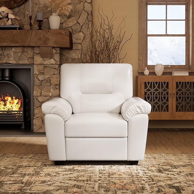 Morden Fort Faux Leather Chair, Modern Luxury Furniture with Removable and Easy Clean Cushions, Skin-Friendly Leather Accent Chairs for Living Room Apartment Office Lounge Comfy Reading Chair, White