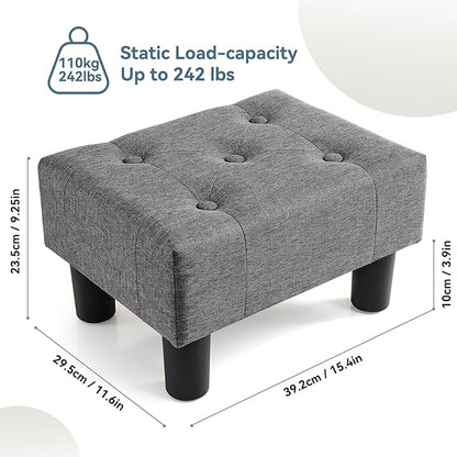Poofzy Small Foot Stool Ottoman, Linen Ottoman Foot Rest with Legs, Rectangle Foot Rest for Couch, Footstools and Ottomans Small for Living Room and Entryway (Gray)