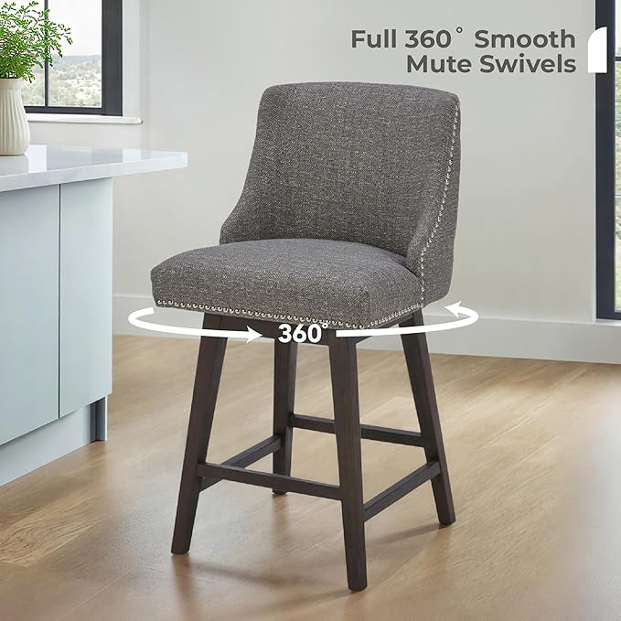 CHITA Counter Height Swivel Bar Stools Set of 4, FSC Certified Upholstered Counter Stools, Modern Swivel Barstools with Wood Legs for Kitchen Island, 26" Seat Height, Fabric in Fog