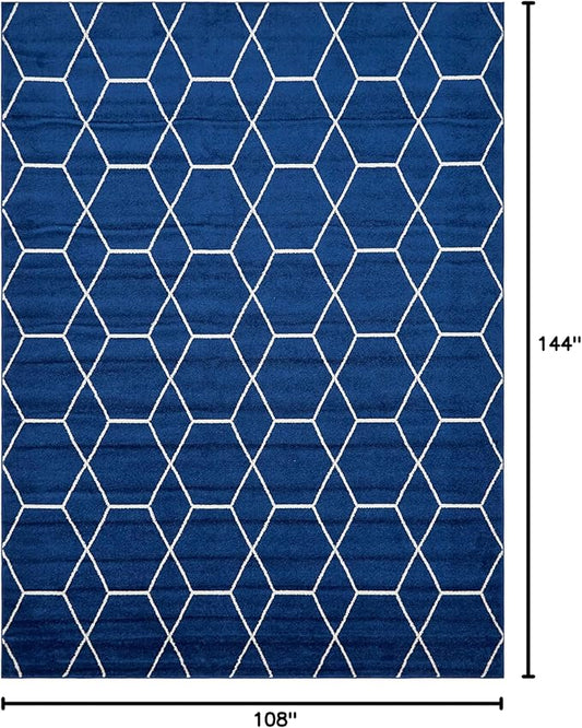 Unique Loom Trellis Frieze Collection Area Rug - Geometric (9' x 12' 2", Navy Blue/ Ivory)