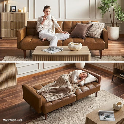 mopio 76.4" Futon Sofa Bed, Couch, Loveseat, Sleeper Sofa, Mid Century Modern Futon Couch, Sofa Cama, Couches for Living Room (Aaron, Pearl White Boucle)