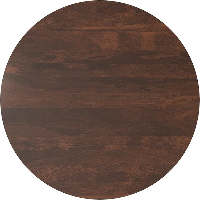 SIMPLIHOME Elmbrook Coffee Table - 34 inch Wide Solid Mango Wood Modern Industrial Round Drum Cocktail Table in Walnut Brown, Sculptural Living Room Table with Low Profile Design, Assembled