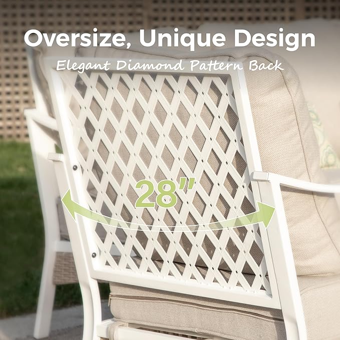 Outdoor Patio Leg Sofa Chairs Set of 2 Steel Frame Porch Furniture with Deep Seating and 5.5" Cushions for Lawn Backyard Deck, Beige