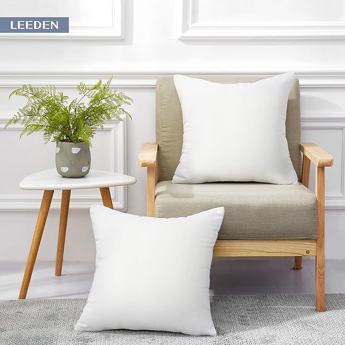 Leeden 16 x 16 Pillow Inserts (Set of 2) -Throw Pillow Inserts with 100% Cotton Cover - 16 Inch Square Decorative Pillows for Sofa, Couch, Bed and Home Decor