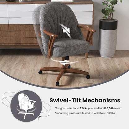 Chromcraft Set of 6 Swivel Tilt Chairs, Luxe Wooden Arm All-Metal Pedestal Base Chairs with Wheels for Kitchen