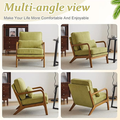 VINGLI Upgraded Premium Corduroy Accent Chairs Set of 2,Upholstered Arm Chair,Solid Wood Comfy Reading Chair with Pillow, Mid Century Modern Chairs for Living Room,Bedroom,Green