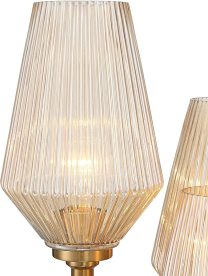 Possini Euro Design Axiom Modern Console Table Lamp 39" Tall Brass Gold Black Metal Champagne Ribbed Glass Shade for Bedroom Living Room House Home Bedside Nightstand Office Entryway Kids Family