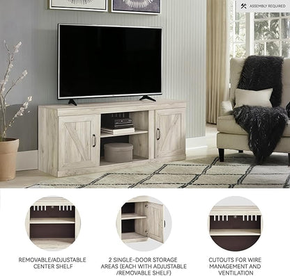 Signature Design by Ashley Bellaby Farmhouse Large TV Stand up to 60" with 3 Adjustable Shelves and Fireplace Option, White