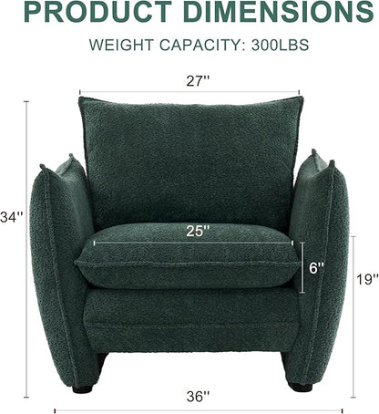 Oversized Armchair, Modern Accent Chair Upholstered in Soft Cloud Fabric with Plush Cushions – Comfy Lounge Chair for Reading Nook, Living Room, and Bedroom (Green, Set of 2)