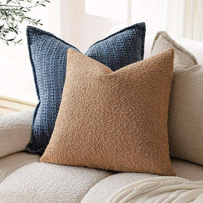 Foindtower Pack of 2, Decorative Textured Boucle Throw Pillow Covers Accent Solid Pillow Cases Cozy Soft Couch Cushion Case for Chair Sofa Bedroom Living Room Home Decor 22 x 22 Inch Rust Tobacco