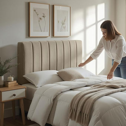 Nestl Upholstered Queen Headboard - Easy Assemble Channel Stitched Headboard Queen Size - Wall Mounted Headboards with 3D Soundproof Wall Panels Peel & Stick Floating Headboards, Linen
