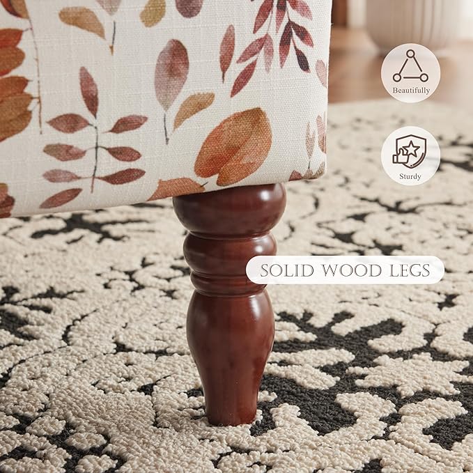 MELLCOM Floral Accent Chair, High Back Upholstered Armchair with Solid Legs, Leisure Single Sofa Chair for Living Room, Bedroom, Home Office, Orange Leaves