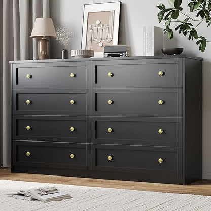 CHUWELL 8 Drawer Dresser for Bedroom, 55.1" Wide Black Dressers & Large Chests of Drawers with Large Capacity Storage,Dresser for Bedroom