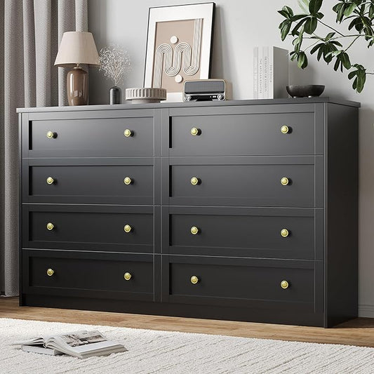 CHUWELL 8 Drawer Dresser for Bedroom, 55.1" Wide Black Dressers & Large Chests of Drawers with Large Capacity Storage,Dresser for Bedroom