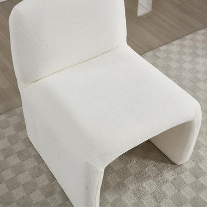 Accent Reading Chair with Ottoman, Chenille Upholstered Comfy Armless Accent Chair with Footrest Modern Side Lounger for Living Room Bedroom, White