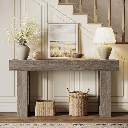 Tribesigns Console Table, 63" Farmhouse Entryway Table, Rectangular Wooden Accent Console for Entrance, Hallway & Living Room (Grey)