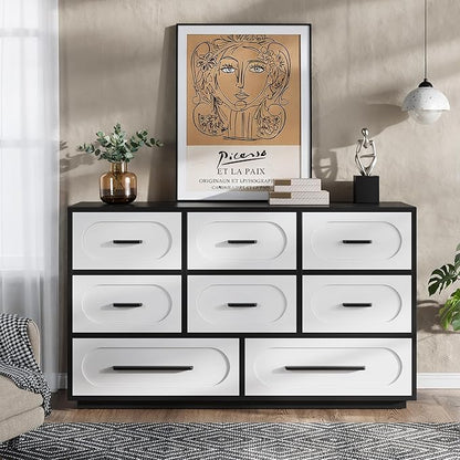 Modern 8 Drawer Dresser for Bedroom, 54" Wide Dressers & Chest of Drawers w/Solid Wood Handle, Wood Mid Century Closet Organizers and Storage Cabinet for Bedroom, Living Room, Hallway