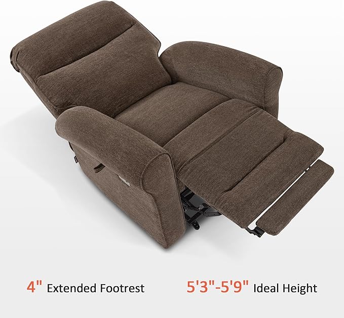MCombo Dual Motor Power Lift Recliner Chair with Massage and Heat for Elderly, USB Ports, Lay Flat, Fabric 7666 (Dark Brown)